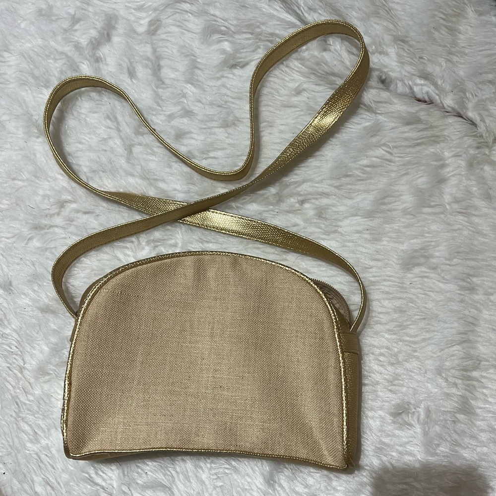 Tianni Gold with Beige Fabric Sides Crossbody Bag.
